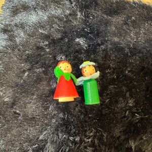 Vintage Wooden Angel & Elf Miniature Figurines Set 1960's